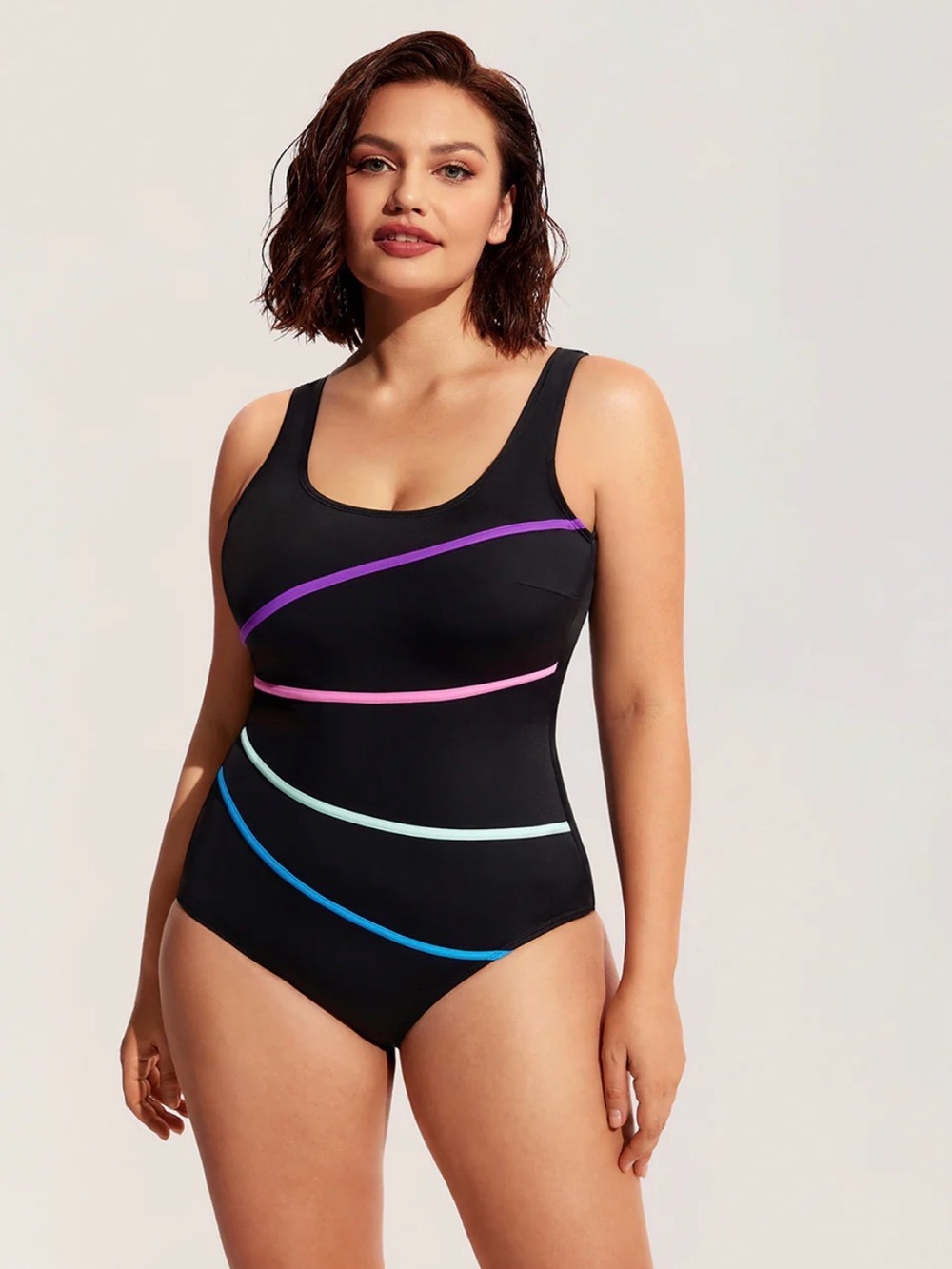 Delimira Black Swim Bottom with Neon Stripes